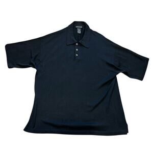 KEVOMAN 100% SILK Men's Large Black Short Sleeve Polo Shirt Preppy Casual